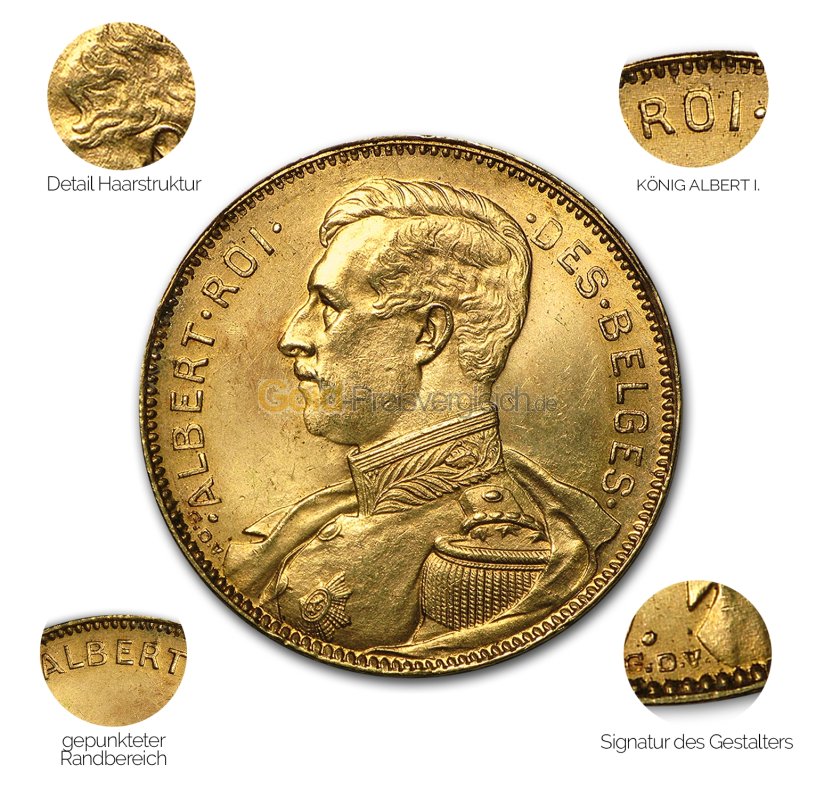 Goldmünze 20 Francs Albert - Details des Revers