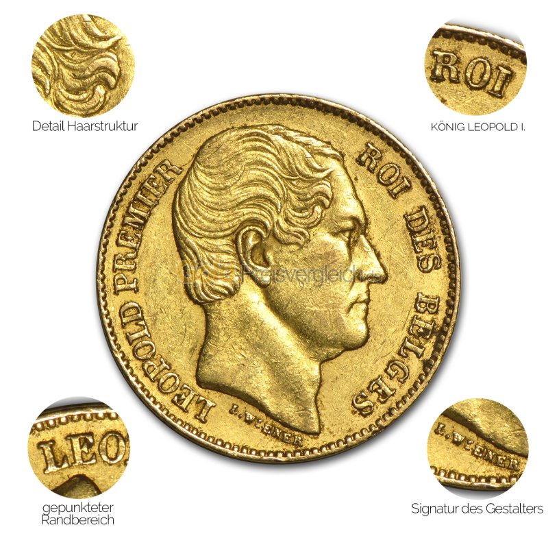 Goldmünze 20 Francs Leopold Premier - Details des Revers