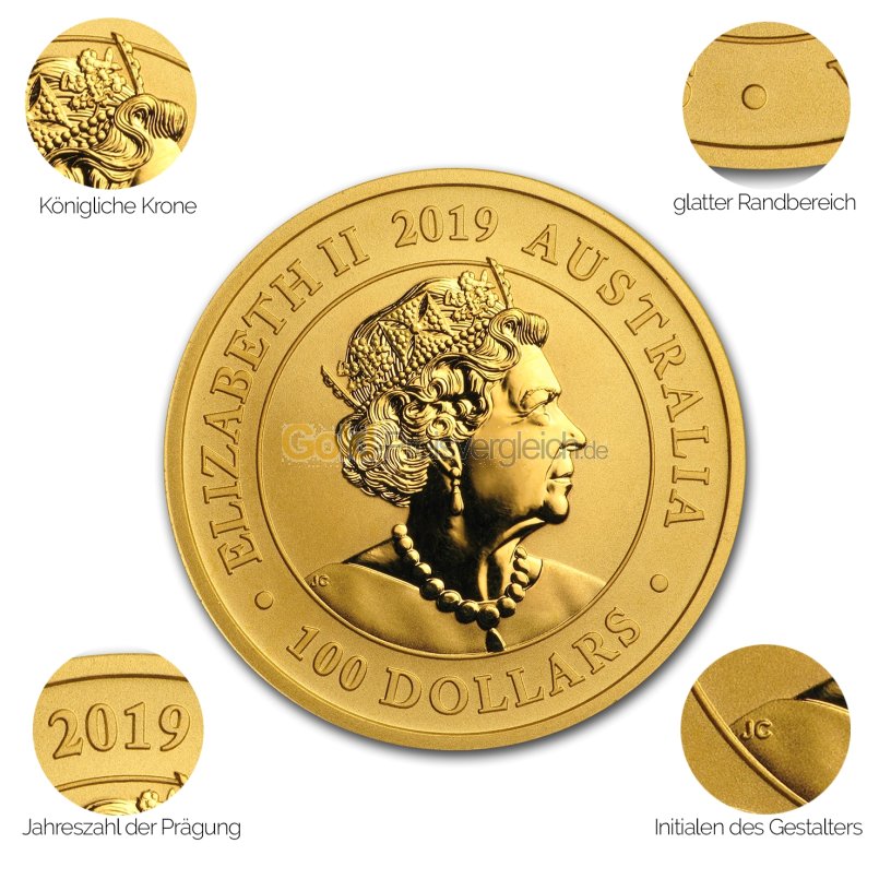 Avers der Goldmünze Schwan 2019