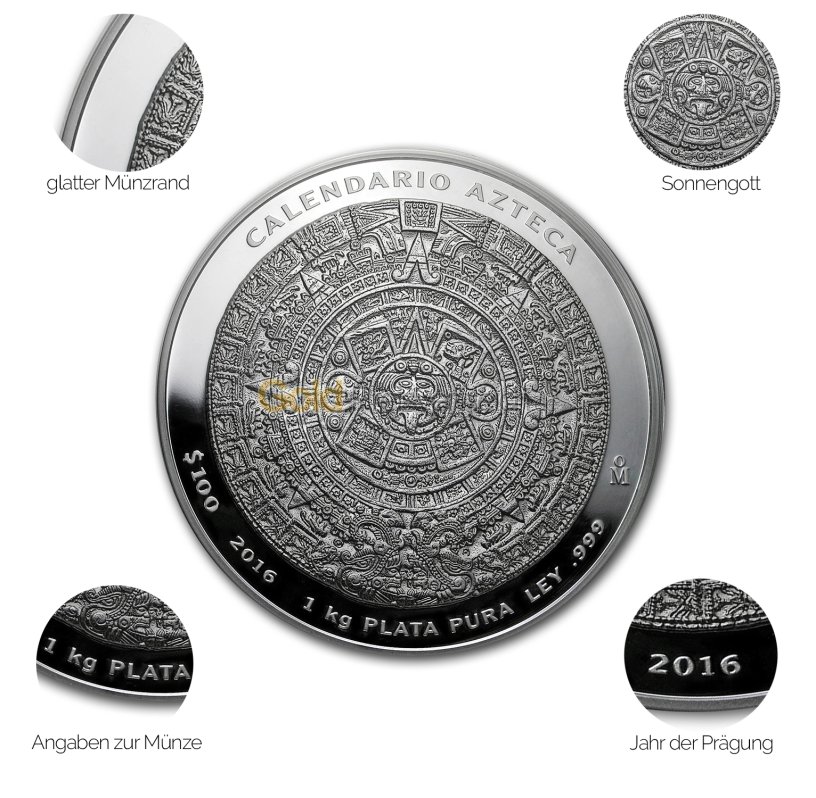 Silbermünze Aztekenkalender - Details des Revers