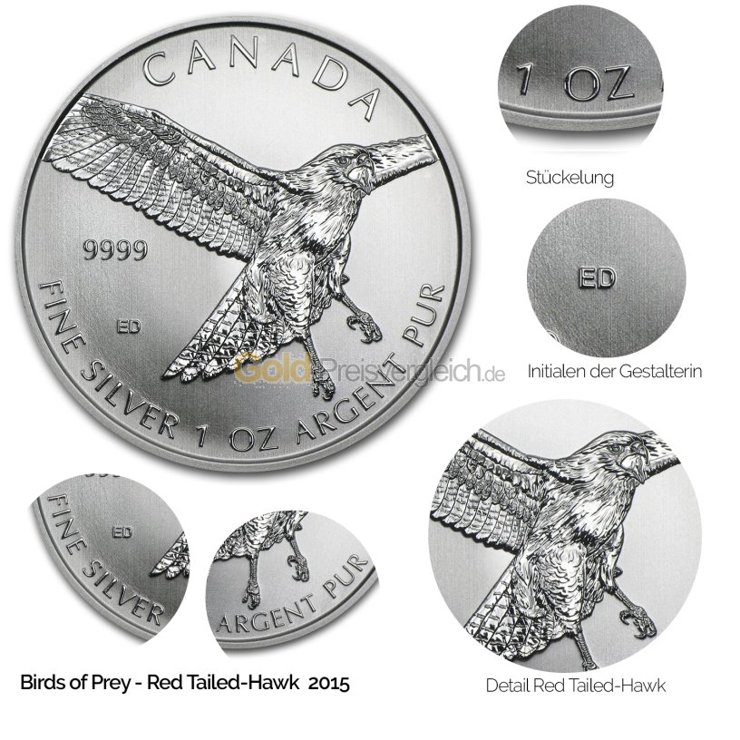 Details der Silbermünze Birds of Prey: Red-Tailed Hawk