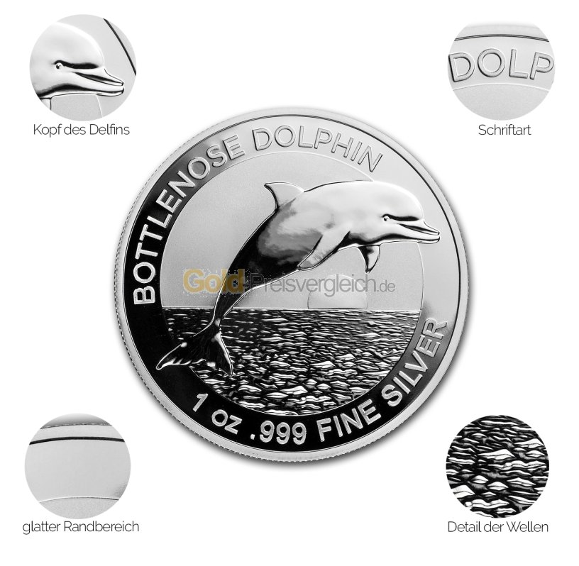 Silbermünze Bottlenose Dolphin - Details des Revers